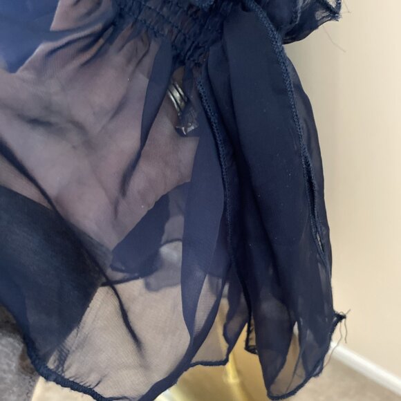 Gracia Sheer Ruffled Mini Dress Tunic Size L Navy Oversized Fairy Bridgerton - Picture 5 of 12